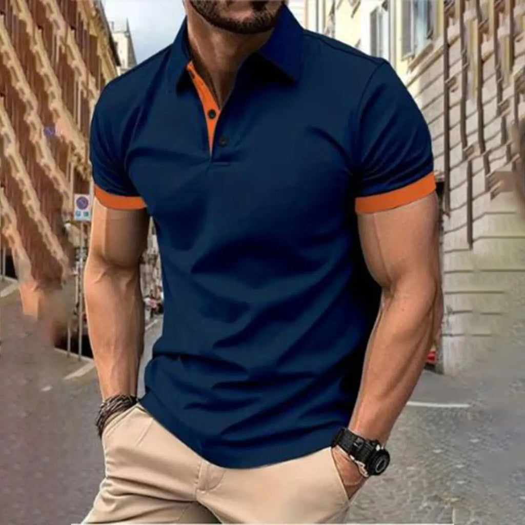 Men's short sleeve color matching fashion with men's lapel short sleeve Quick Pick Grocers