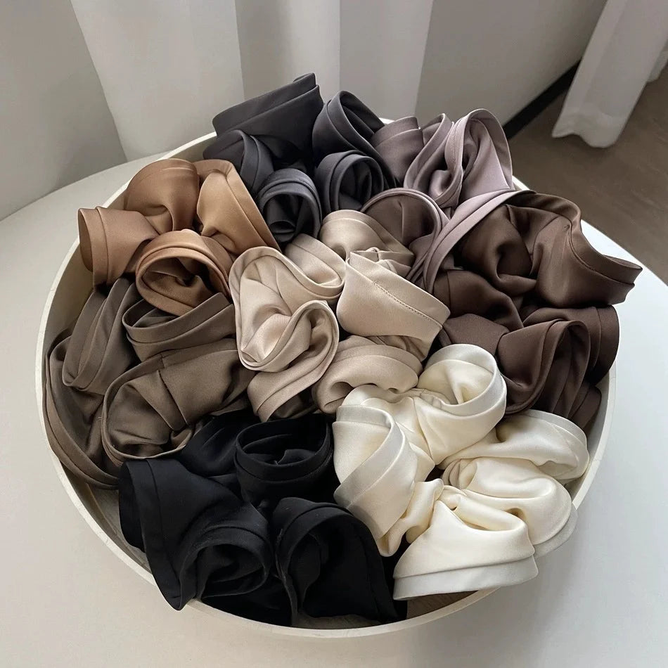 Korean Big Hair Tie Ribbon Scrunchies Satin Elastic Hair Band Bow Women Simple Temperament New Style  Ponytail Hair Accessories Quick Pick Grocers