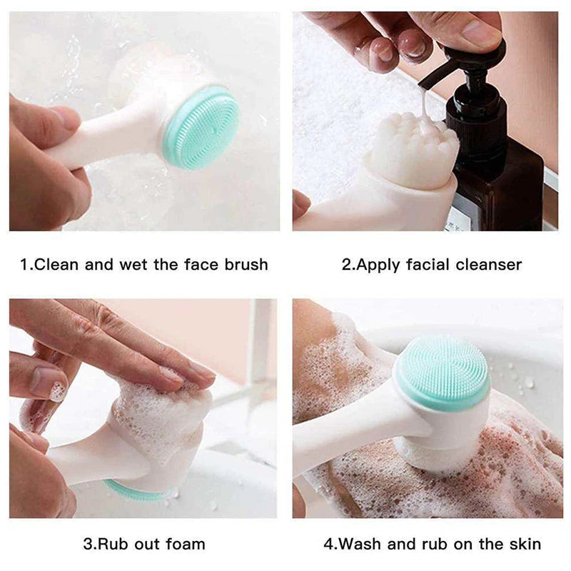 3D Double Silicone Facial Cleansing Brush Manual Massage Facial Brush Soft Bristles Exfoliator Double Sided Face Wash Brush Quick Pick Grocers