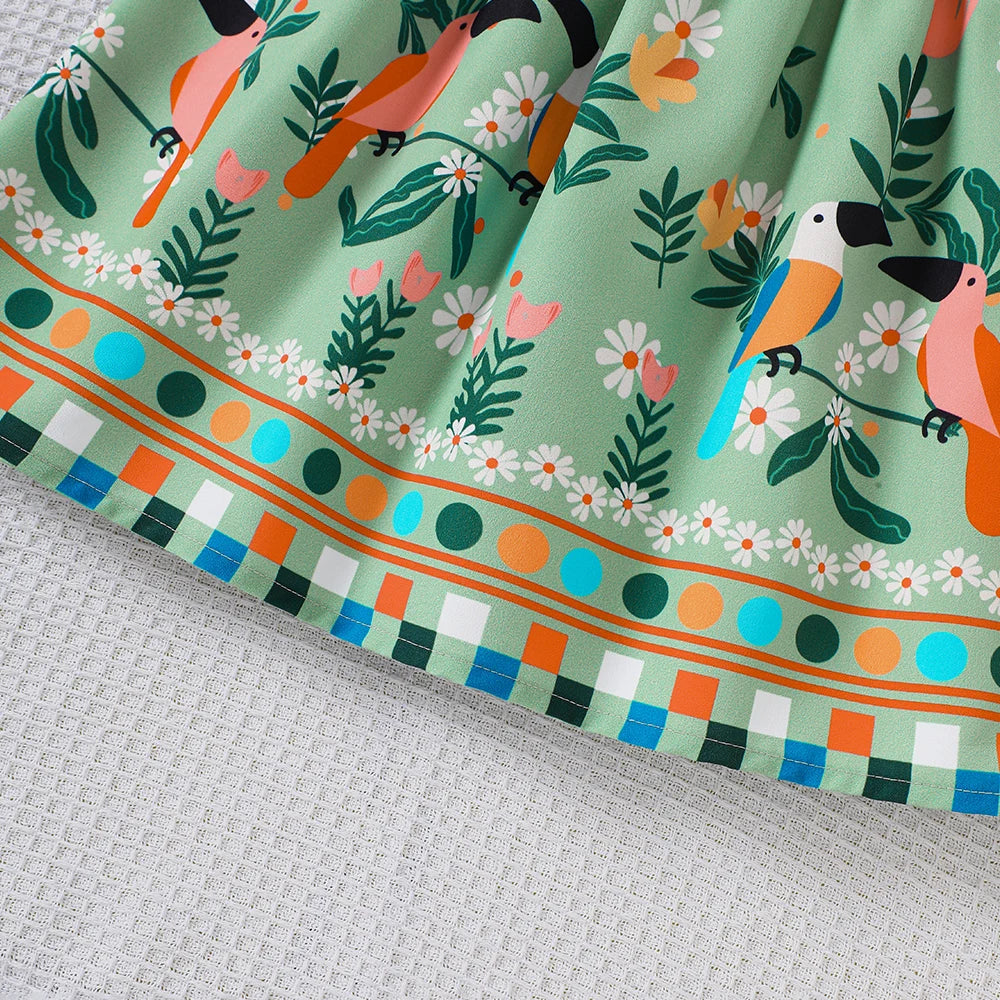 Girls' summer style small fly sleeve plant print dress Quick Pick Grocers