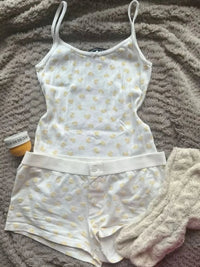 Strawberry Vest Shorts 2 Pieces Set Woman Eyelet Bow Slim Tank Top with Elastic Waist Patchwork Straight Short Pant Sweet Sets Quick Pick Grocers