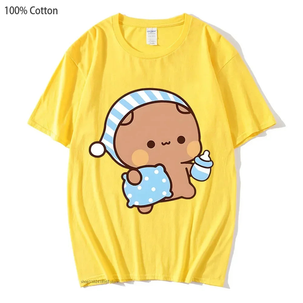 Couple Shirts Kawaii Cute BuBu Panda Going To Sleep with DuDu Bear Graphic Tshirt Cotton Men Women Clothes Long Sleeve Tees Quick Pick Grocers