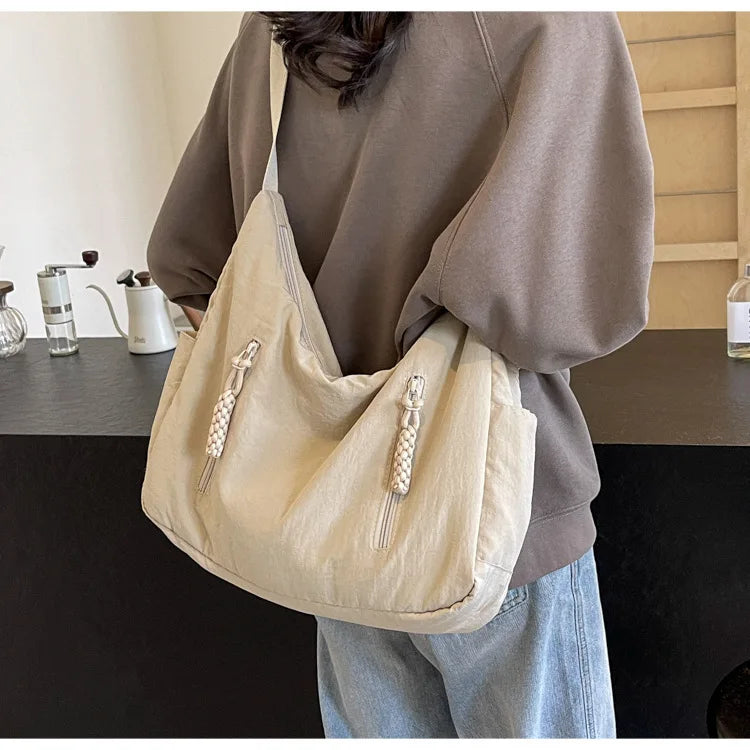Trendy Women's Soft Cloth Shoulder Bag Solid Color Student 2026 Spring Y2k Casual Style Big Handbags Crossbody Bags for Women Quick Pick Grocers