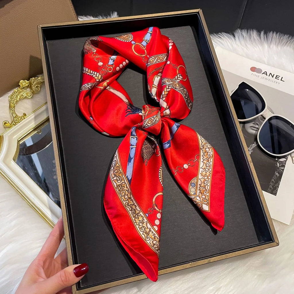 2025 New Fashion 70X70cmPrinted Women's Scarf Pashmina Silk Scarf Square Shawl Decorative Headband Neck Luxury Design Bandana Quick Pick Grocers