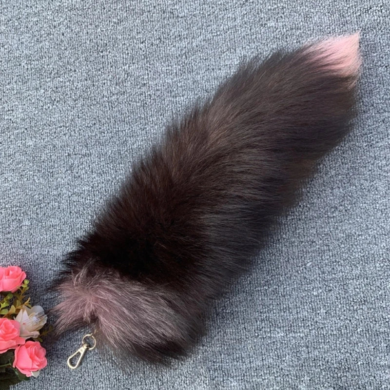 Plush-Fox Tail Keychain Furry Racoon Tail Keyring Keychain 28cm Animal Tail Key-Pendant Pompoms Keyring Holder Bag-Decor Econic Blanks