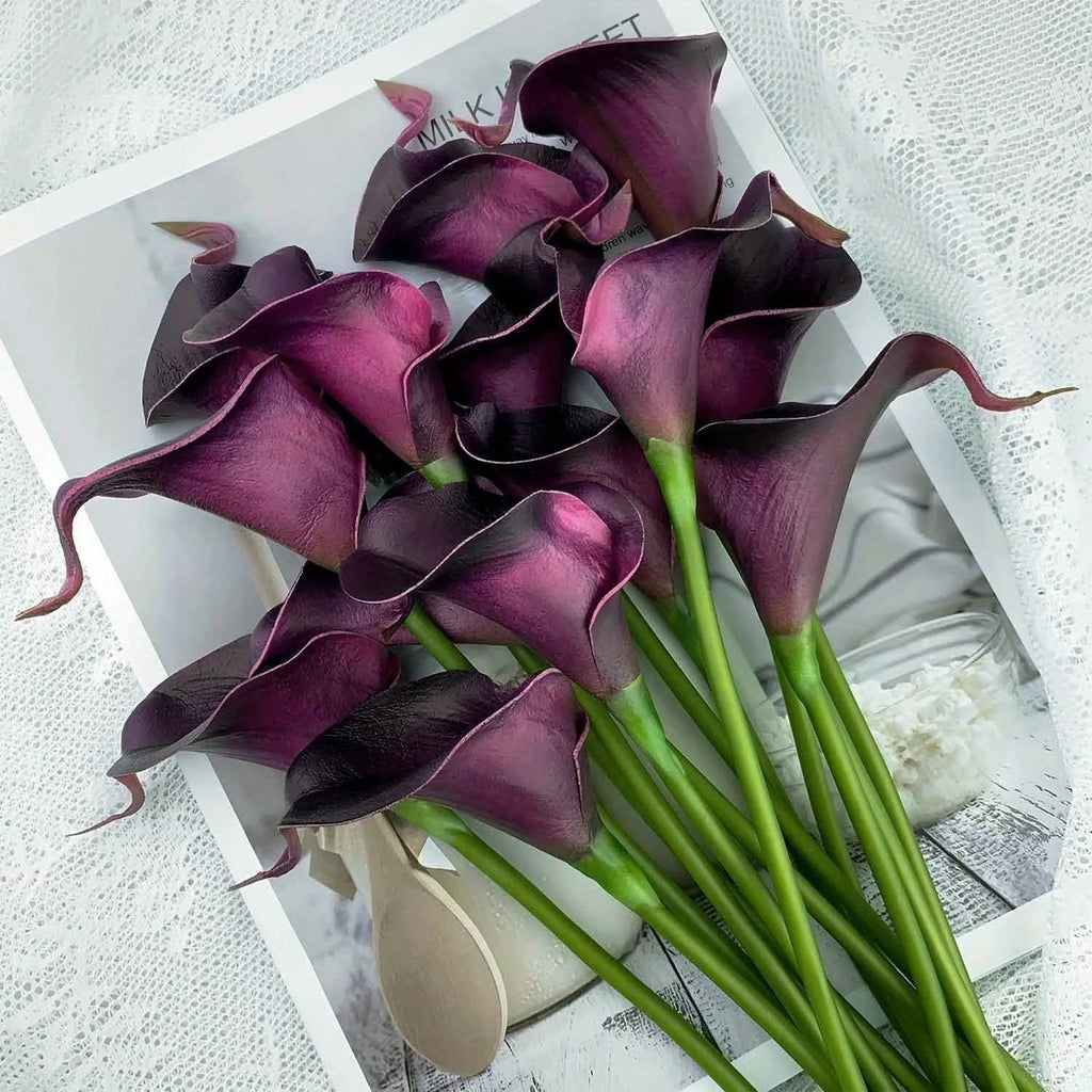 10PCS Artificial Flowers Calla Lily Bouquet for Bridail Fake Flower Mother's Day Easter Wedding Party Home Room Table Decoration Quick Pick Grocers