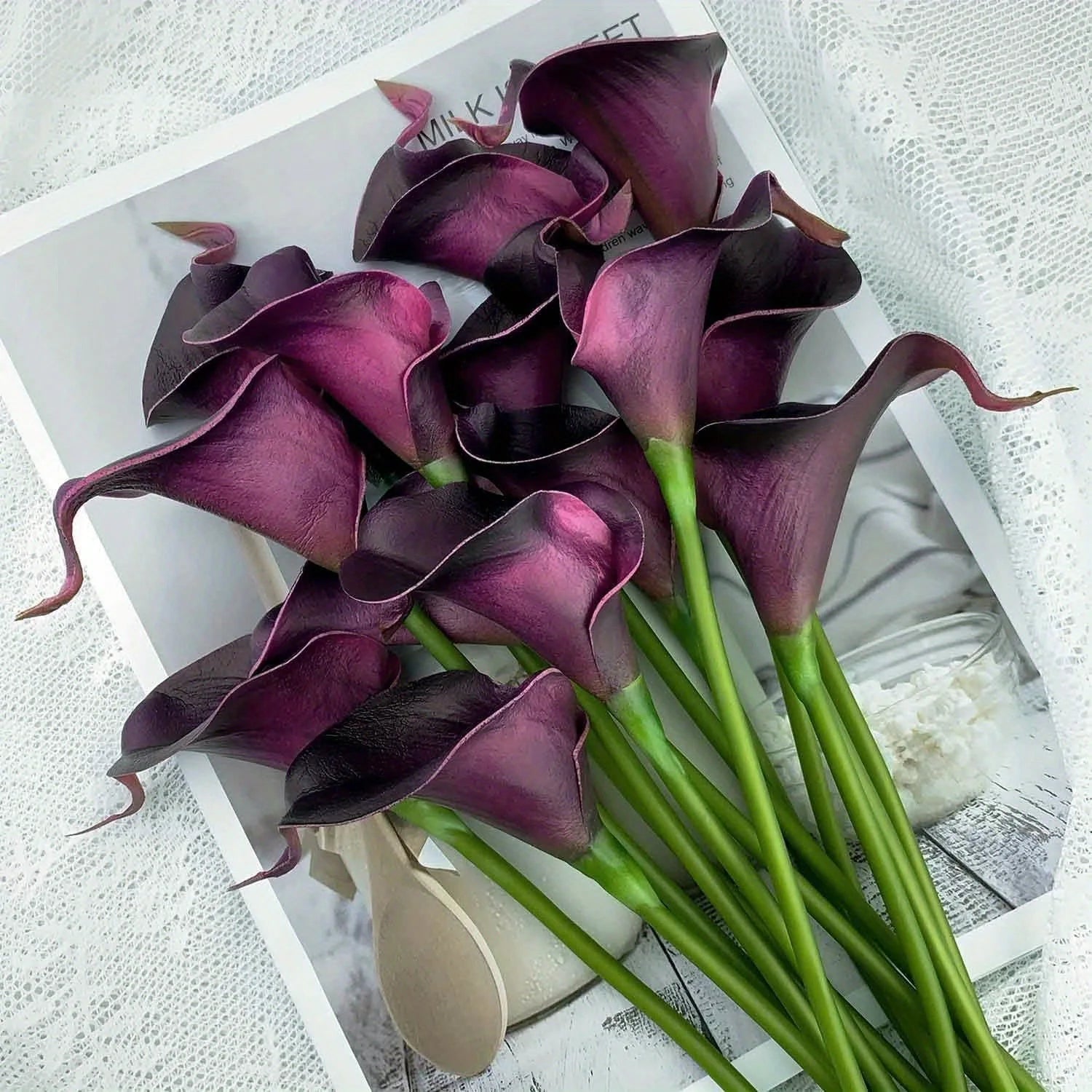10PCS Artificial Flowers Calla Lily Bouquet for Bridail Fake Flower Mother's Day Easter Wedding Party Home Room Table Decoration Quick Pick Grocers