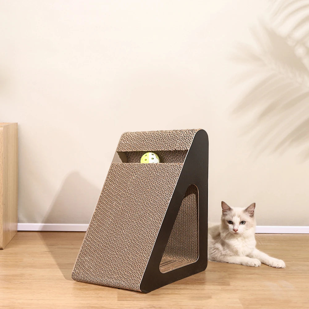 2 In 1 Cat Scratcher Cardboard Triangles Shaped With Spinnings Balls Sturdy Anti-Scratch Relieves Cat Stress Toy For Pet Use Econic Blanks