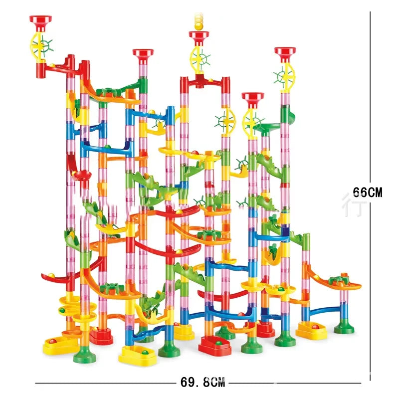 Marble Run Race Track Building Blocks Kids 3D Maze Ball Roll Toy DIY Marble Run Race Coaster Set 80/105/109/133pc Christmas Gift Purest Peak