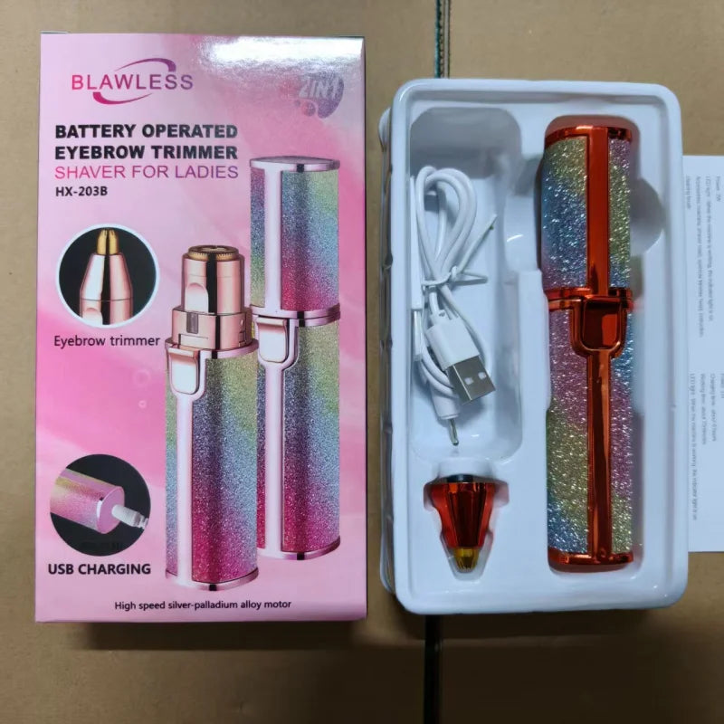 Portable 2 IN 1 Electric Epilator Eyebrow Trimmer Women's Body Facial Lip Epilator Rechargeable Mini Painless Razor Shave Shaver Quick Pick Grocers