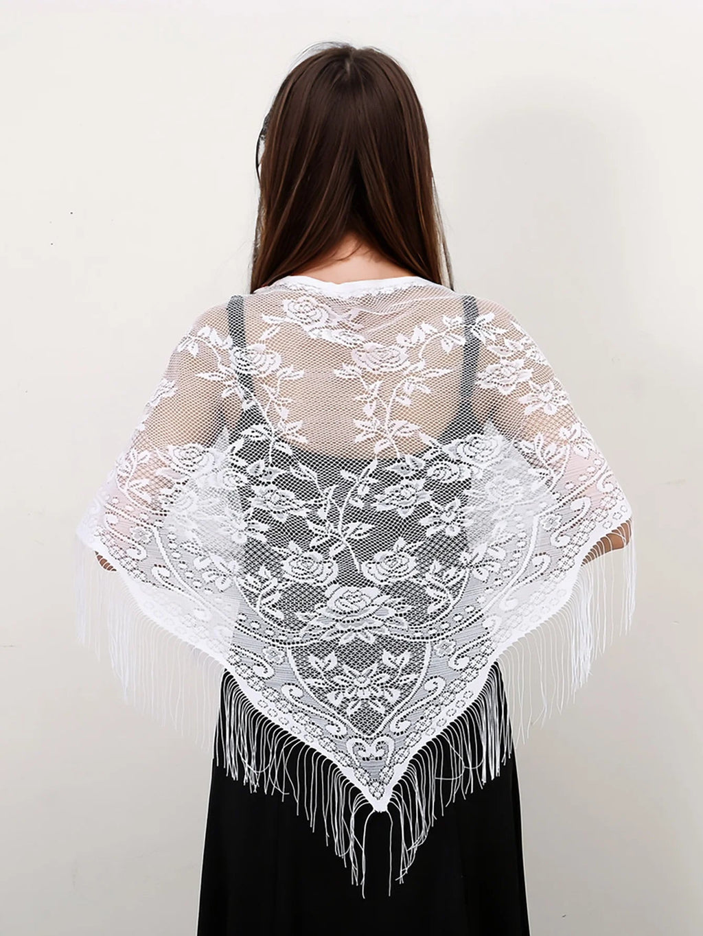Fashion Lace Hollow Tassel Triangle Scarf Embrodiery Women Headscarf Female Spring Summer Shawls Scarves Long Veil Floral Scarf Quick Pick Grocers