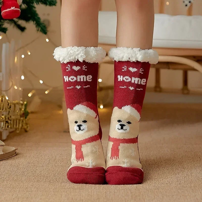Christmas Gift Slipper Socks Women Thermal Winter Warm Plush Non slip Grip Sleeping Floor Short Sock Fuzzy Fluffy Female Cartoon Quick Pick Grocers