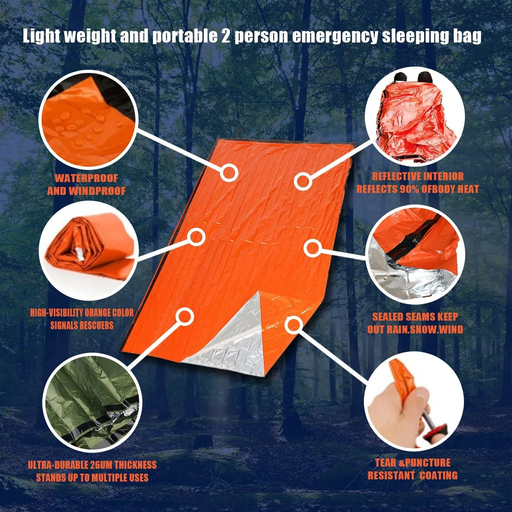 Portable Waterproof Emergency Survival Sleeping Bag Outdoor Edc Camping Gear Thermal Sack First Aid Rescue Kit Mylar Blanket Econic Blanks