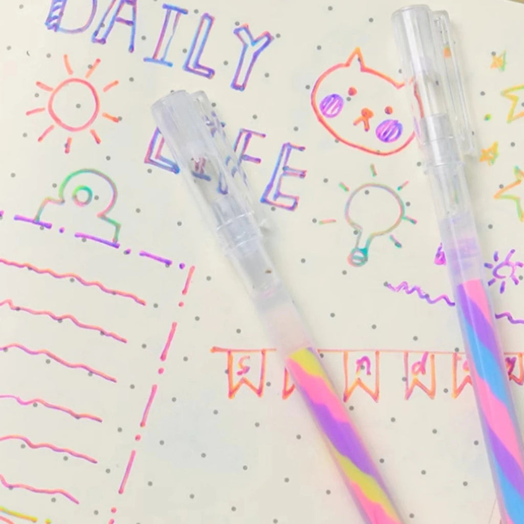 6pcs Glitter Gel Highlighter Pens Set - 1.2mm Vibrant Colors, Smooth Writing, Perfect for Journals, DIY Crafts, Greeting Cards, Quick Pick Grocers