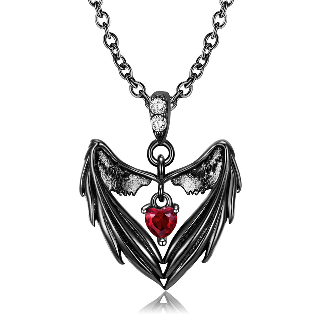 Gothic Punk Bat Wings and Heart Shaped Resin Pendant Necklace - Dark Fantasy Style Alloy Chain, Halloween Women’S Gift, Casual Fashion Accessories Quick Pick Grocers