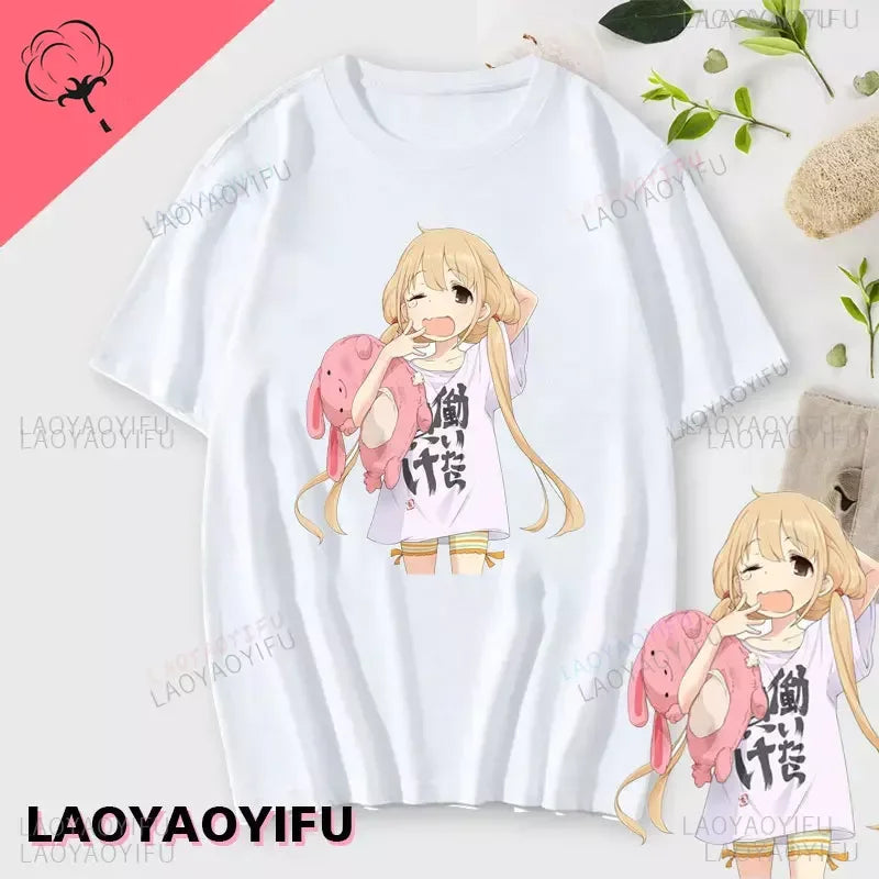 If You Work You Lose - Anzu Futaba Version T-Shirt 2024 New Kawaii Anime Cotton T-shirt Tees for Men Funny cartoon Otaku Tshirt Quick Pick Grocers