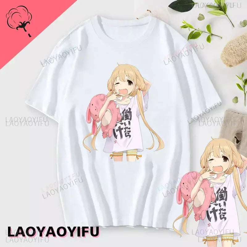 If You Work You Lose - Anzu Futaba Version T-Shirt 2024 New Kawaii Anime Cotton T-shirt Tees for Men Funny cartoon Otaku Tshirt Quick Pick Grocers