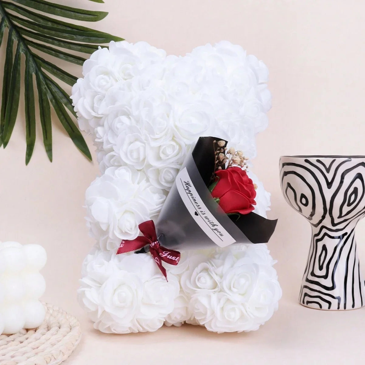 Foam rose teddy bear carry bouquet. Ideal for weddings, Mother's Day, thank you to nurses/teachers or other celebrations! Quick Pick Grocers