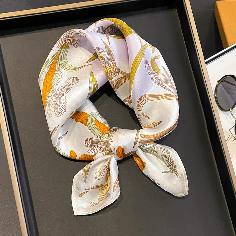 2025 Fashion 100% Real Silk Scarf 53cm Square Bandelet Women's Silk Temperament Small Scarf Neck Decorative Wrap Printed Scarves Quick Pick Grocers