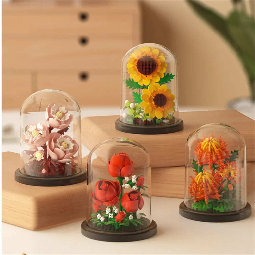 Eternal Flower Bouquet Bonsai Potted Plant Micro Building Blocks Model Home Decoration Puzzle Toys Kids Birthday Christmas Gifts Purest Peak Salt
