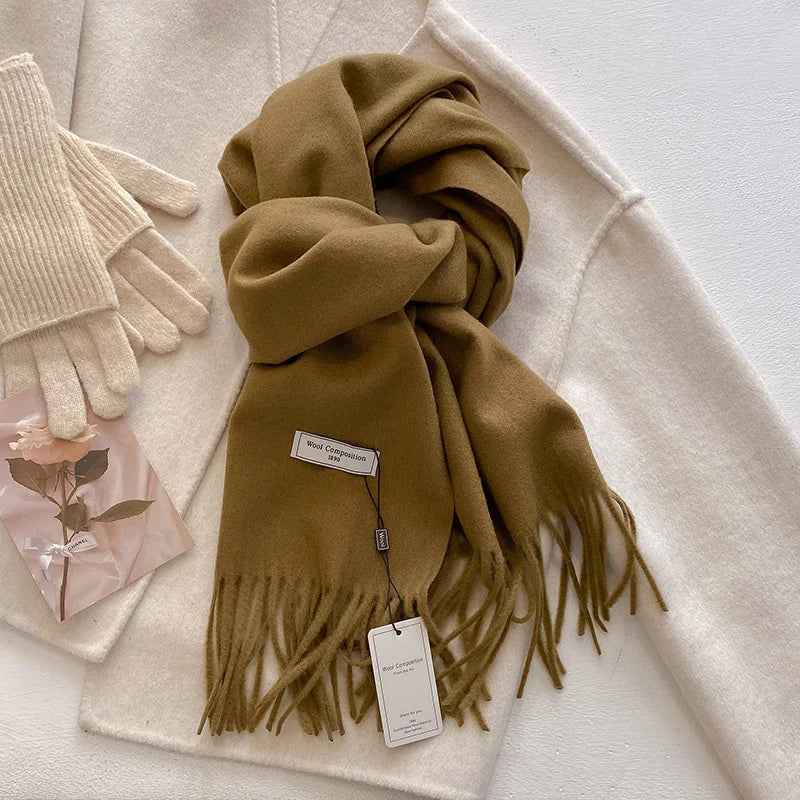 Luxury Winter Wool Scarf Women Cashmere Warm Pashmina Brand Foulard Female Shawls Wraps Thick Soft Bufanda Scarves Stole 2024 Quick Pick Grocers