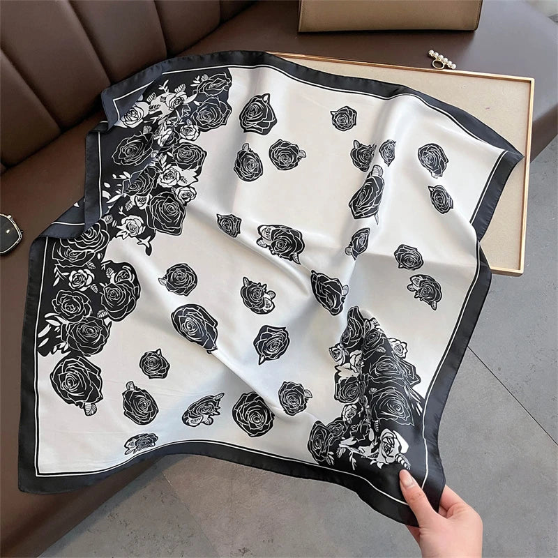 2025 Silk Shawl Print Headscarf Cat Hair Wrap Neckerchief Female Satin Square Scarf For Women Headband Foulard Hijab Bandana Quick Pick Grocers