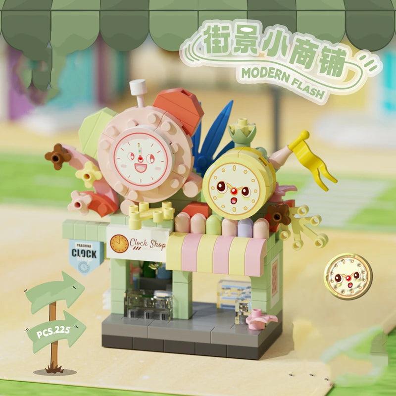 Library Candy Store Street View Coffee Pet Bread Flower Hamburger Small Shop City Building Blocks Fun Street Store Toys Quick Pick Grocers
