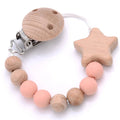 Baby Pacifier Chain Clips Wood Pentagram Teether Silicone Round Beads Teething Chain For Baby Care Soother Chew Toys Shower Gift Purest Peak