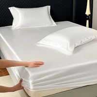 Satin Elastic Fitted Sheet Solid Mattress Cover 360 Band Bed Sheet for Single Double Couple King Queen Full Twin Bedsheet Quick Pick Grocers
