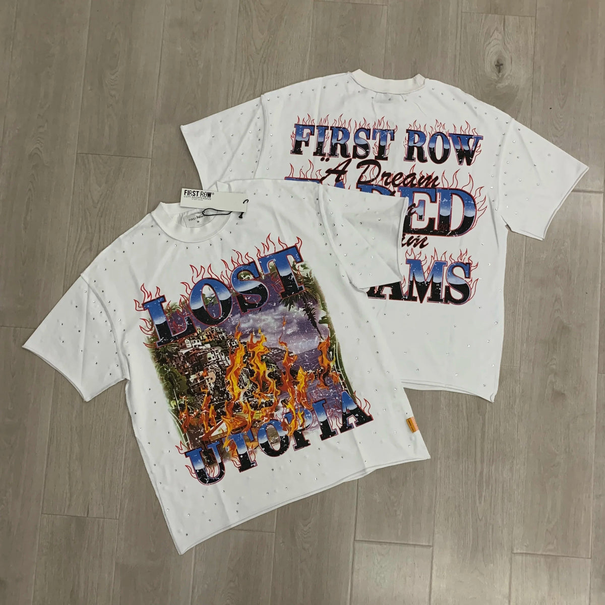 Streetwear Vintage Washed Diamond Cropped Tee for Men Crew Neck Short Sleeve Loose Cotton Rhineston Tshirts Oversized Quick Pick Grocers