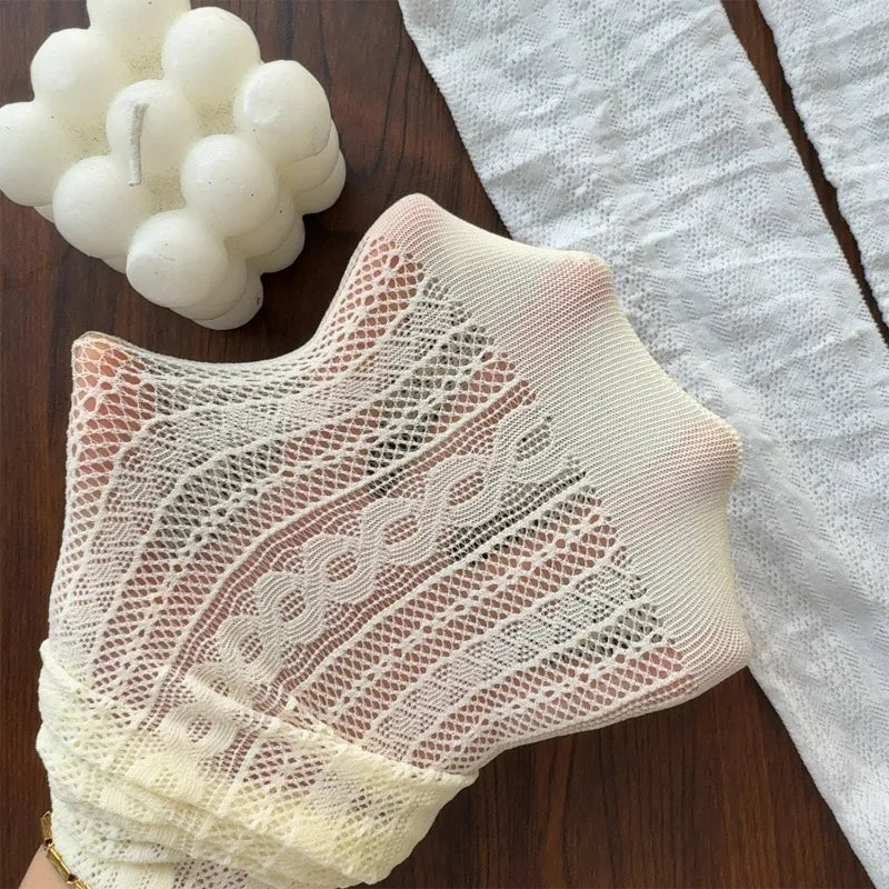 Japanese Kawaii Girls Cute Socks Spring Summer Mesh Hollow Out Women Socks Solid Color Female Harajuku Retro Vintage Long Socks Quick Pick Grocers