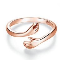 BAMOER 925 Sterling Silver Hug Open Ring Warm Love Hand Adjustable Glossy Ring for Women, His Big Loving Family Party Gift Quick Pick Grocers