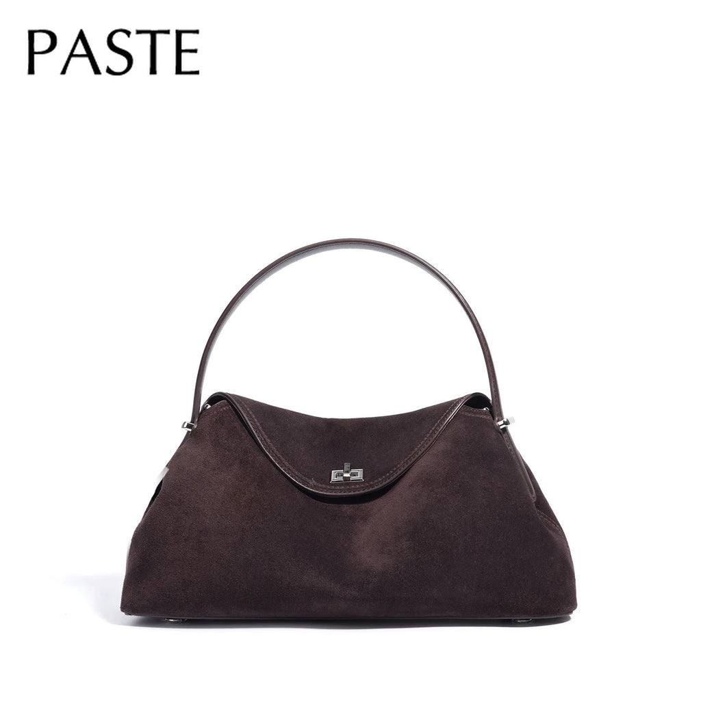 2026 Autumn Winter All-match Bowling Tote All-match Matte Suede Cowhide Leather Women Shoulder Bag Coffee Purple Noble Handbag Quick Pick Grocers