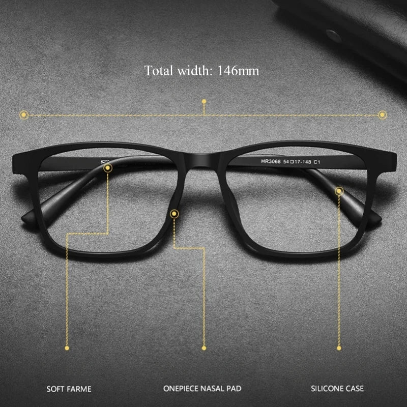 YIMARUILI Ultra Light Fashion Men's Glasses Frames Square Comfortable Pure Titanium Optical Prescription Big Eyeglasses HR3068 Econic Blanks