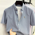 High End Brand Embroidered Striped Shirt Men's Short Sleeved Lapel Business Breathable Shirt Summer New Pure Cotton Jacket Quick Pick Grocers