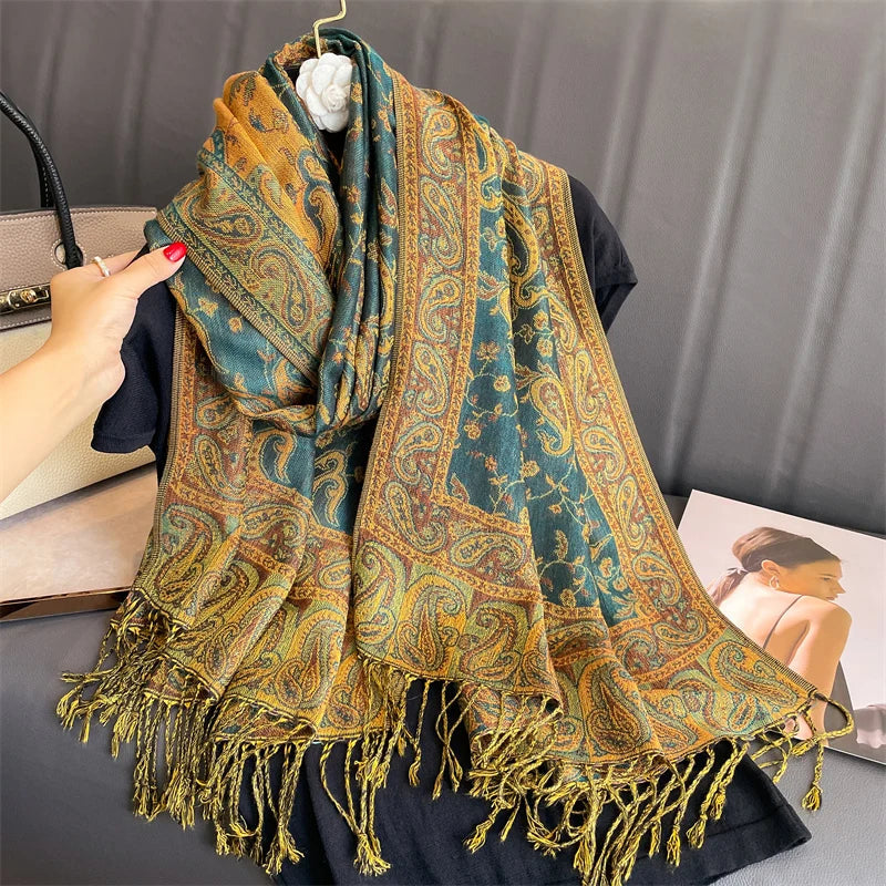 Luxury Brand Autumn Cashmere Pashmina Shawl Lady Wrap Warm Winter Scarves Design Print Female Foulard Cotton Stoles Scarf 2023 Quick Pick Grocers