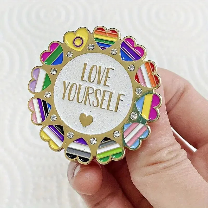 Love Heart Pride Pin "LOVE YOURSELF" Metal Brooch Encourage Love Enamel Badge Gift Quick Pick Grocers