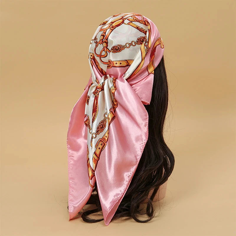 Satin Square Scarf Women Muslim Hijab Elegant 2025 Print Silk Neckerchief Shawl Wraps Headband Handle Hair Accessories Bandana Econic Blanks