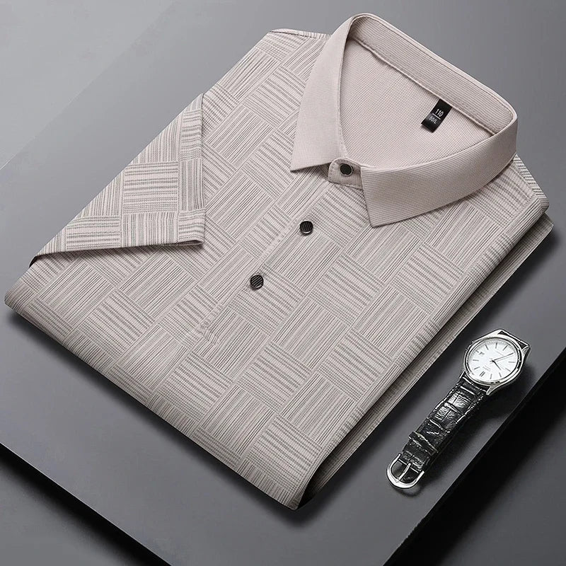 2024 Men's New Printed Business Casual Short sleeved POLO Shirt Fashion Short sleeved Comfortable and Breathable Top Quick Pick Grocers
