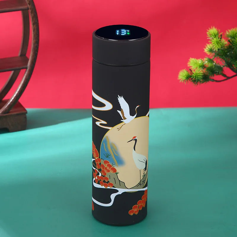 Chinese Style Vacuum Flask With Temperature Display Retro Smart Insulated Water Bottles 304 Stainless Steel Thermal Cu Travel Quick Pick Grocers