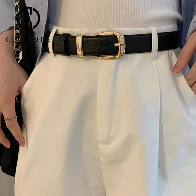 Fashion Women Genuine Leather Belts High Quality Gold Buckle Best Matching Dress Jeans Belts for Lady LB2146 Quick Pick Grocers