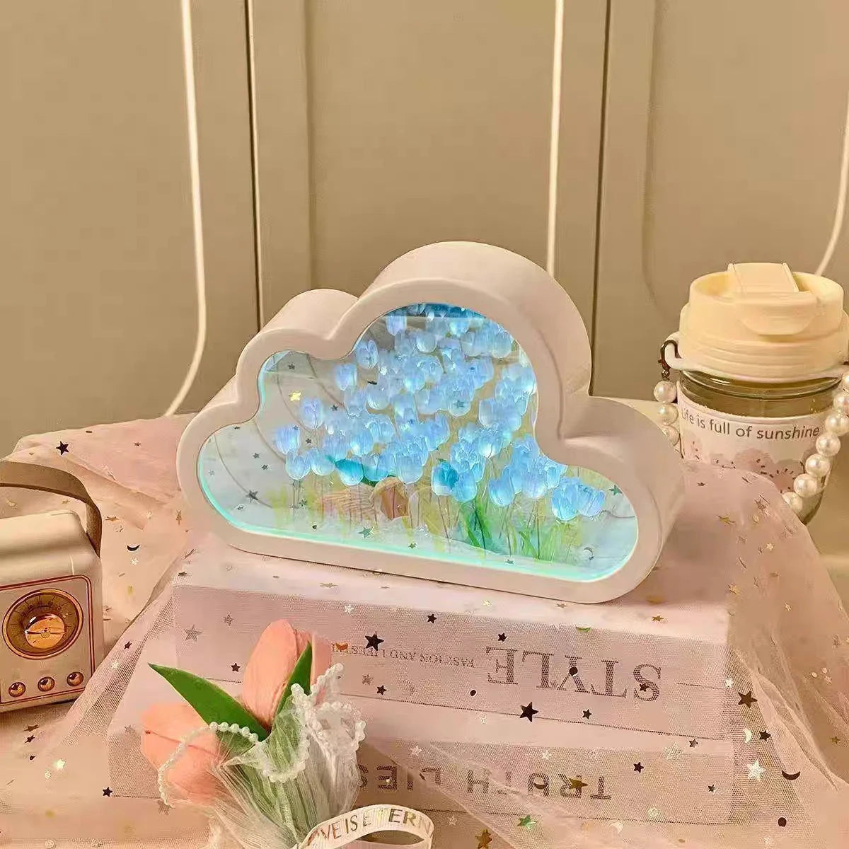 Tulip Cloud Sea of Flowers Handmade Night Light Creative Light Atmosphere Light Transparent Qixi Lovers Gift Desktop Decoration Econic Blanks