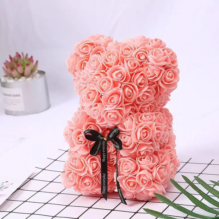 25cm Artificial Teddy Rose Flower Bear with Box Romantic Valentines Day Gift Girlfriend Women Anniversary Wedding Party Supplies Quick Pick Grocers