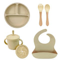 Food Grade Silicone Child Dish Set Baby Feeding Bowl Suction Plate Straw Cup Wooden Spoon Fork for Kids Tableware Toddler Dishes Purest Peak