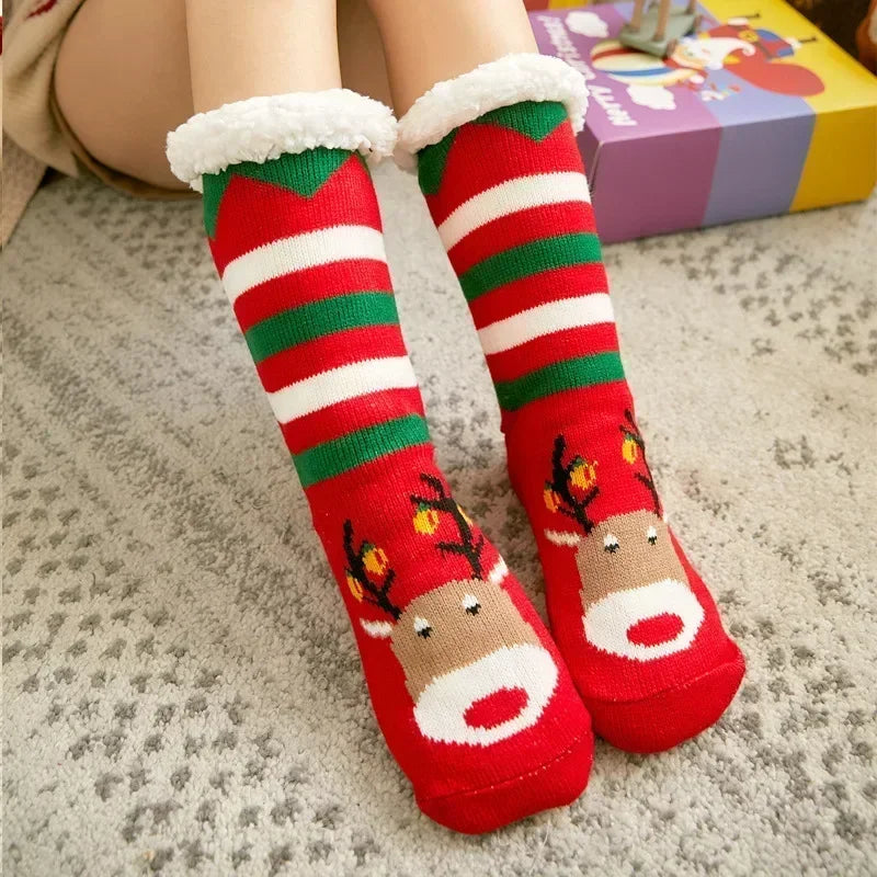 Christmas Gift Slipper Socks Women Thermal Winter Warm Plush Non slip Grip Sleeping Floor Short Sock Fuzzy Fluffy Female Cartoon Quick Pick Grocers