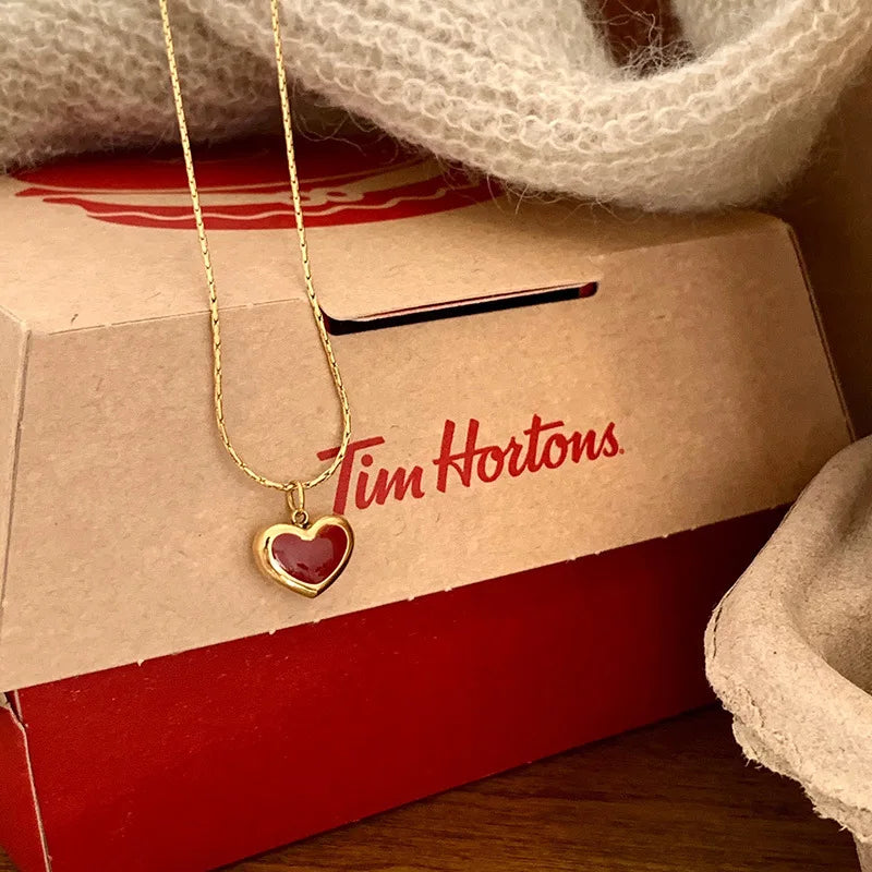 2025 Mothers Day Red Heart Pendant Stainless Steel Gold Color Chain Necklace for Women Non Fading Jewelry Sweet Accessories Gift Quick Pick Grocers