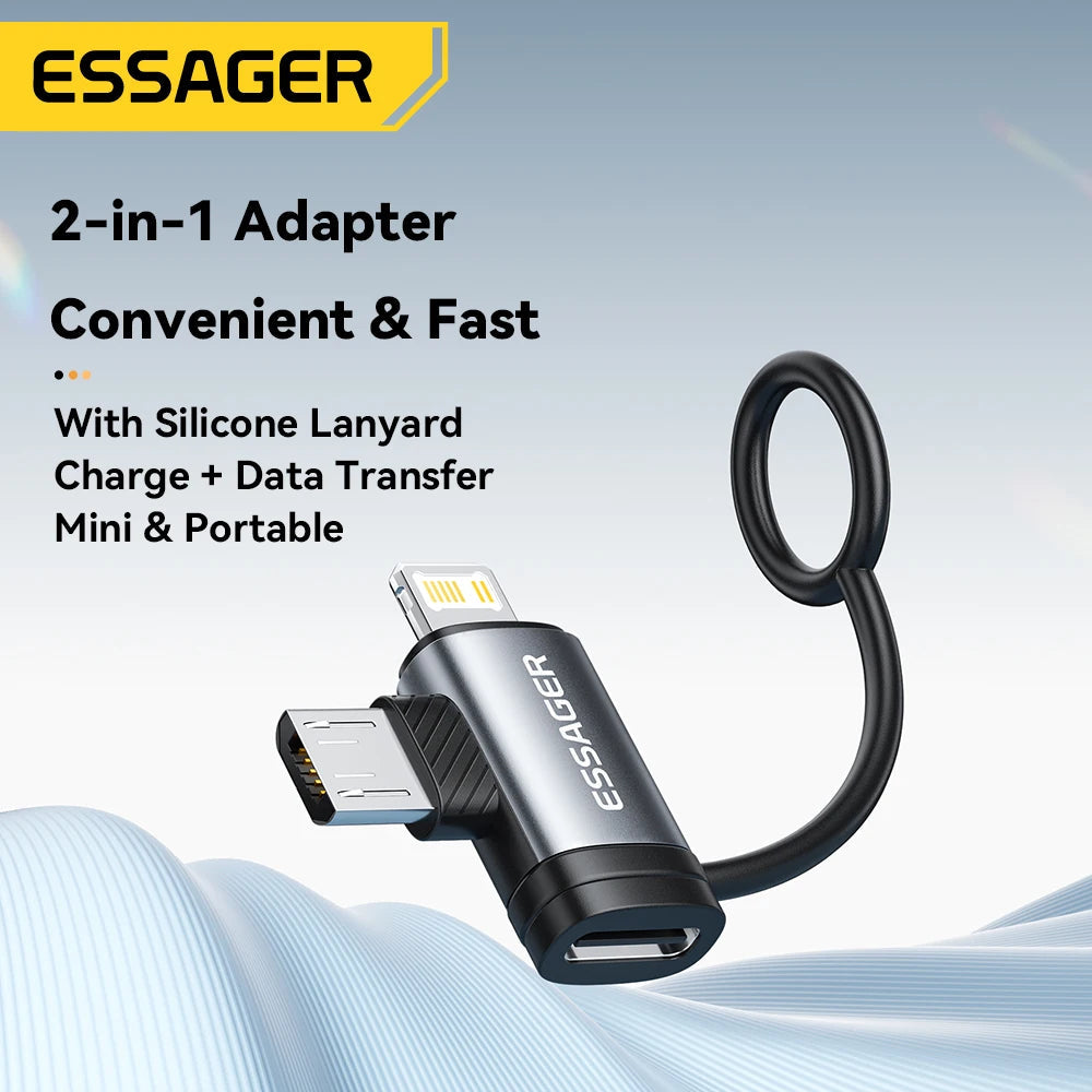 Essager 2-in-1 Lightning/Micro USB Adapter Fast Charging USB Type C Female Connector for iPhone 17 16 15 14 13pro iPad Converter Quick Pick Grocers