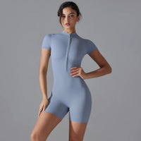 Yoga Set Women's Jumpsuits One-Piece Suit Zipper Short Sleeve Gym Push Up Workout Clothes Fitness Bodysuit Sportswear Tracksuit Quick Pick Grocers