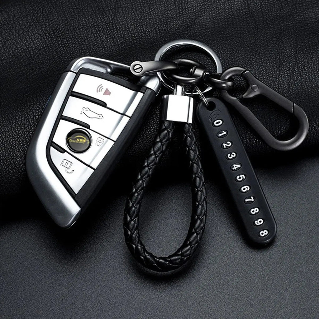 Trendy DIY Mobile Phone Number Plate Pendant Keychain for Men Punk Simple Woven Leather Rope Anti-lost Car Key Chain Accessories Econic Blanks