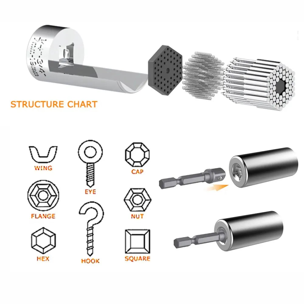 Multifunctional 7 to 19mm Magic Socket Multi Purpose Wrench Extension Rod Electric Hand Drill Screw Tool Set Quick Pick Grocers
